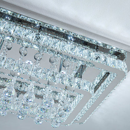 100W Wide Square Tiered Crystal LED Ceiling Light 80cm - House Comfort