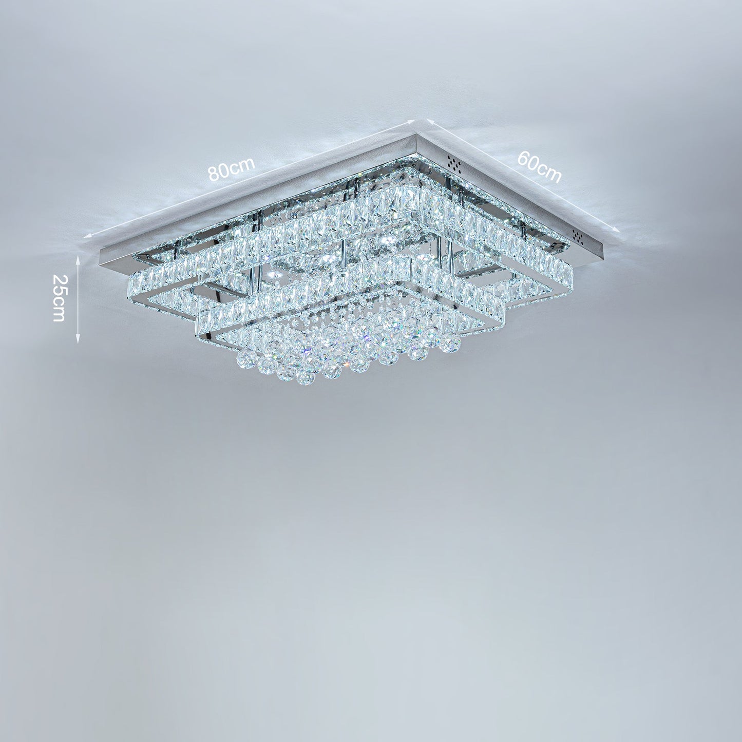 100W Wide Square Tiered Crystal LED Ceiling Light 80cm - House Comfort