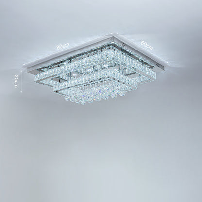 100W Wide Square Tiered Crystal LED Ceiling Light 80cm - House Comfort