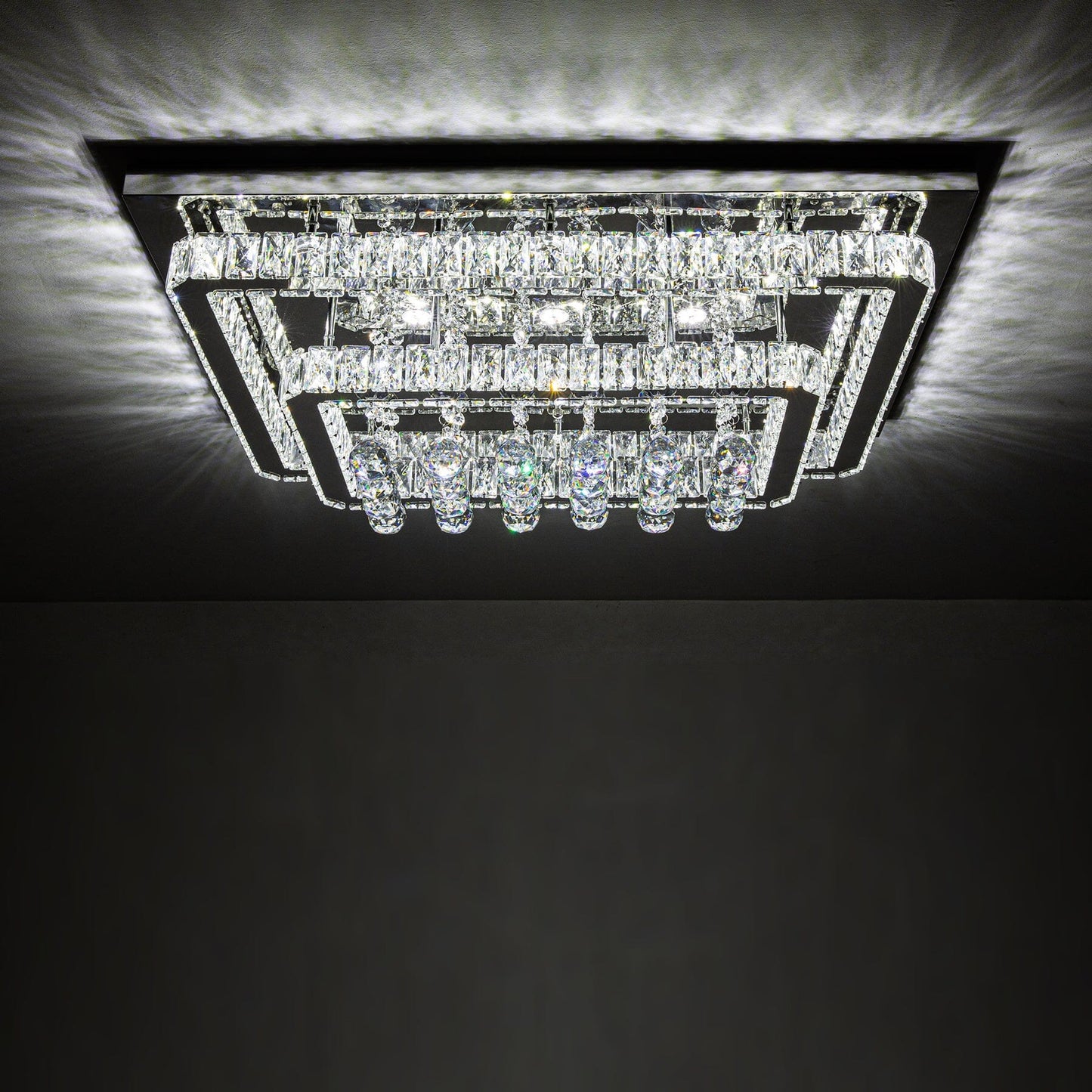 100W Wide Square Tiered Crystal LED Ceiling Light 80cm - House Comfort