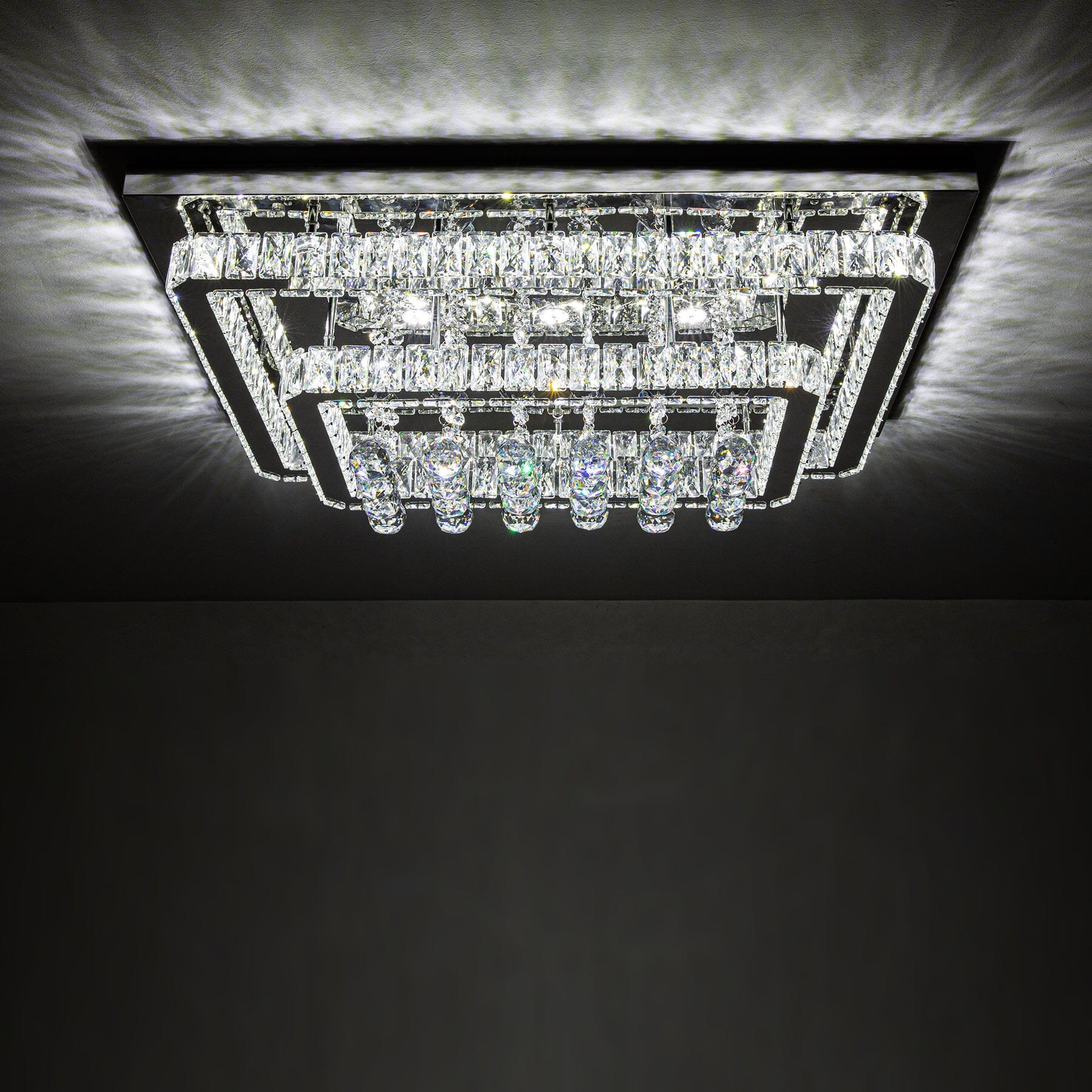 100W Wide Square Tiered Crystal LED Ceiling Light 80cm - House Comfort