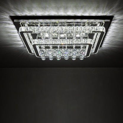 100W Wide Square Tiered Crystal LED Ceiling Light 80cm - House Comfort