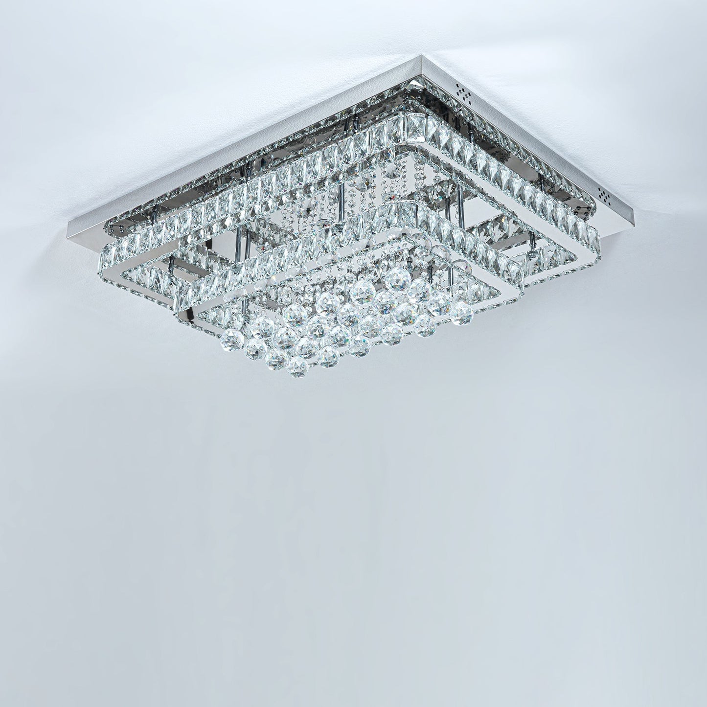 100W Wide Square Tiered Crystal LED Ceiling Light 80cm - House Comfort