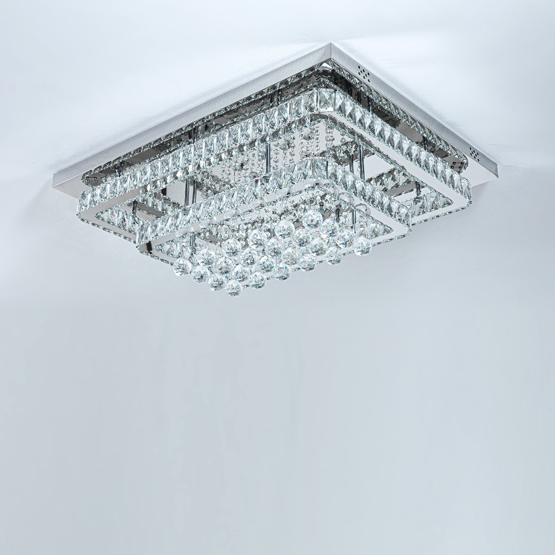 100W Wide Square Tiered Crystal LED Ceiling Light 80cm - House Comfort
