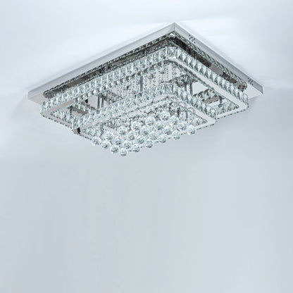 100W Wide Square Tiered Crystal LED Ceiling Light 80cm - House Comfort
