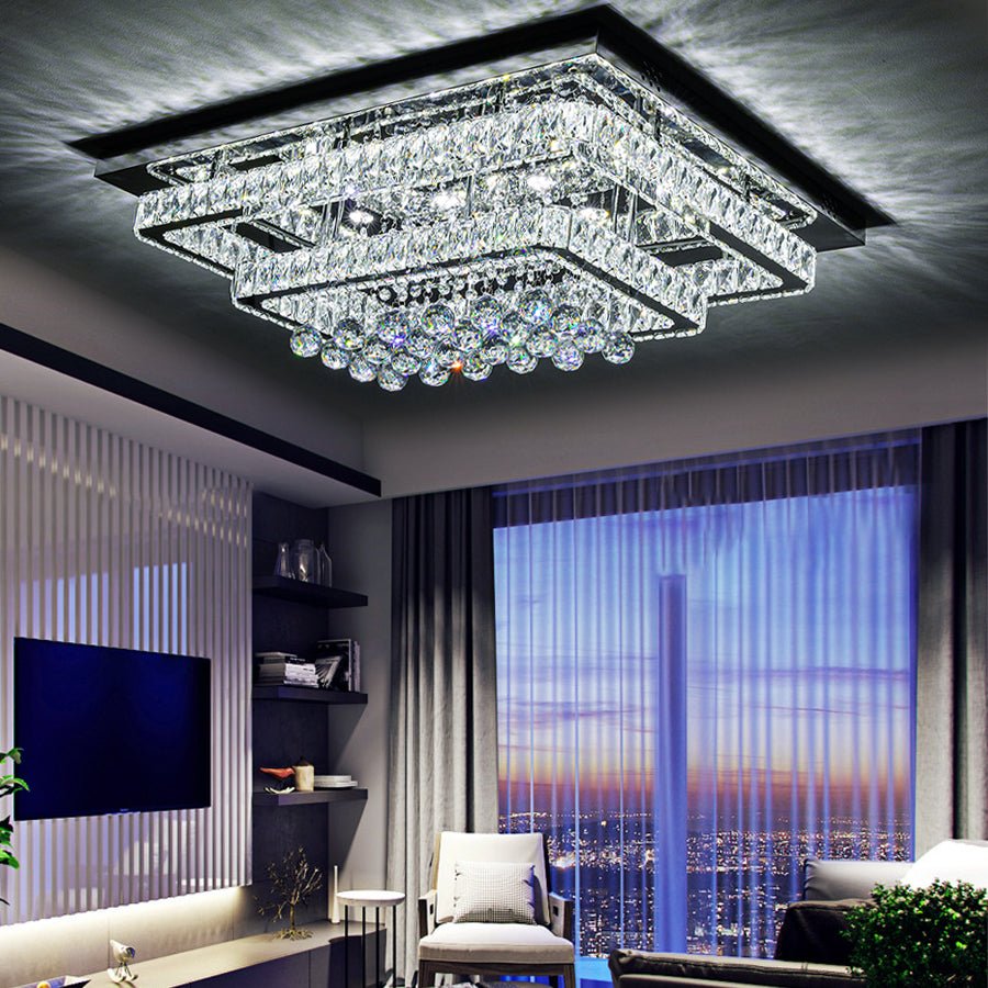 100W Wide Square Tiered Crystal LED Ceiling Light 80cm - House Comfort