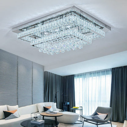 100W Wide Square Tiered Crystal LED Ceiling Light 80cm - House Comfort