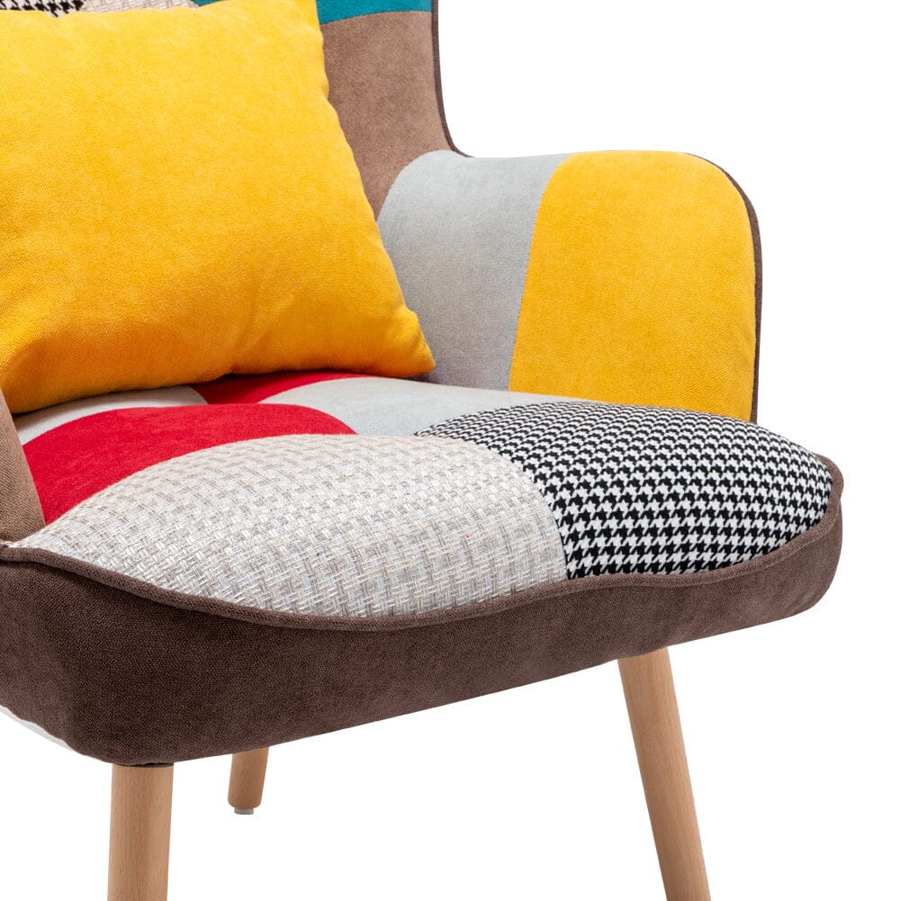 101cm H Multicolour Patched Fabric Wingback Chair and Footstool Set - House Comfort