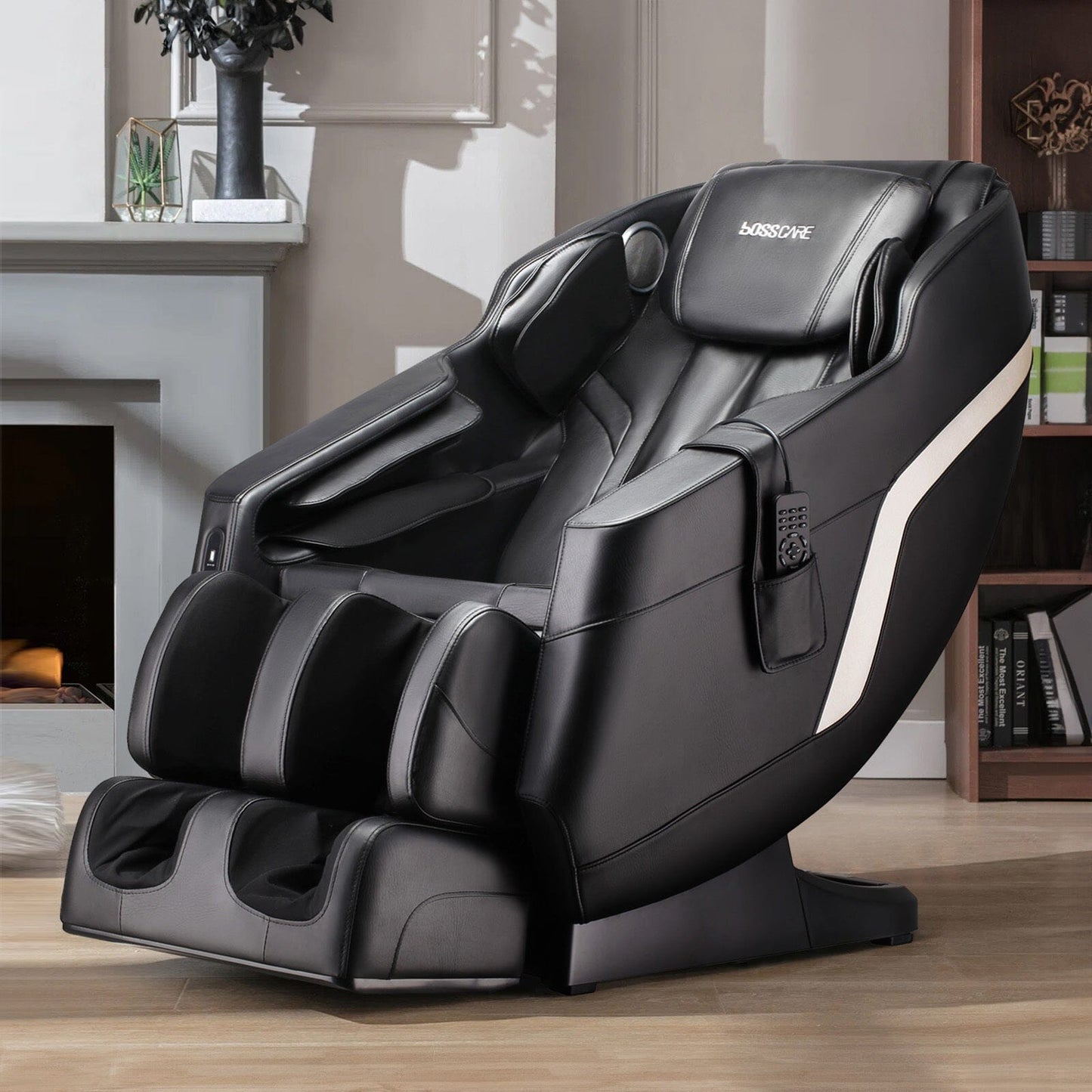 105cm H Real Relax Black Faux Leather Massage Chair with 6 Pre - Set Auto Modes Bluetooth Speaker - House Comfort