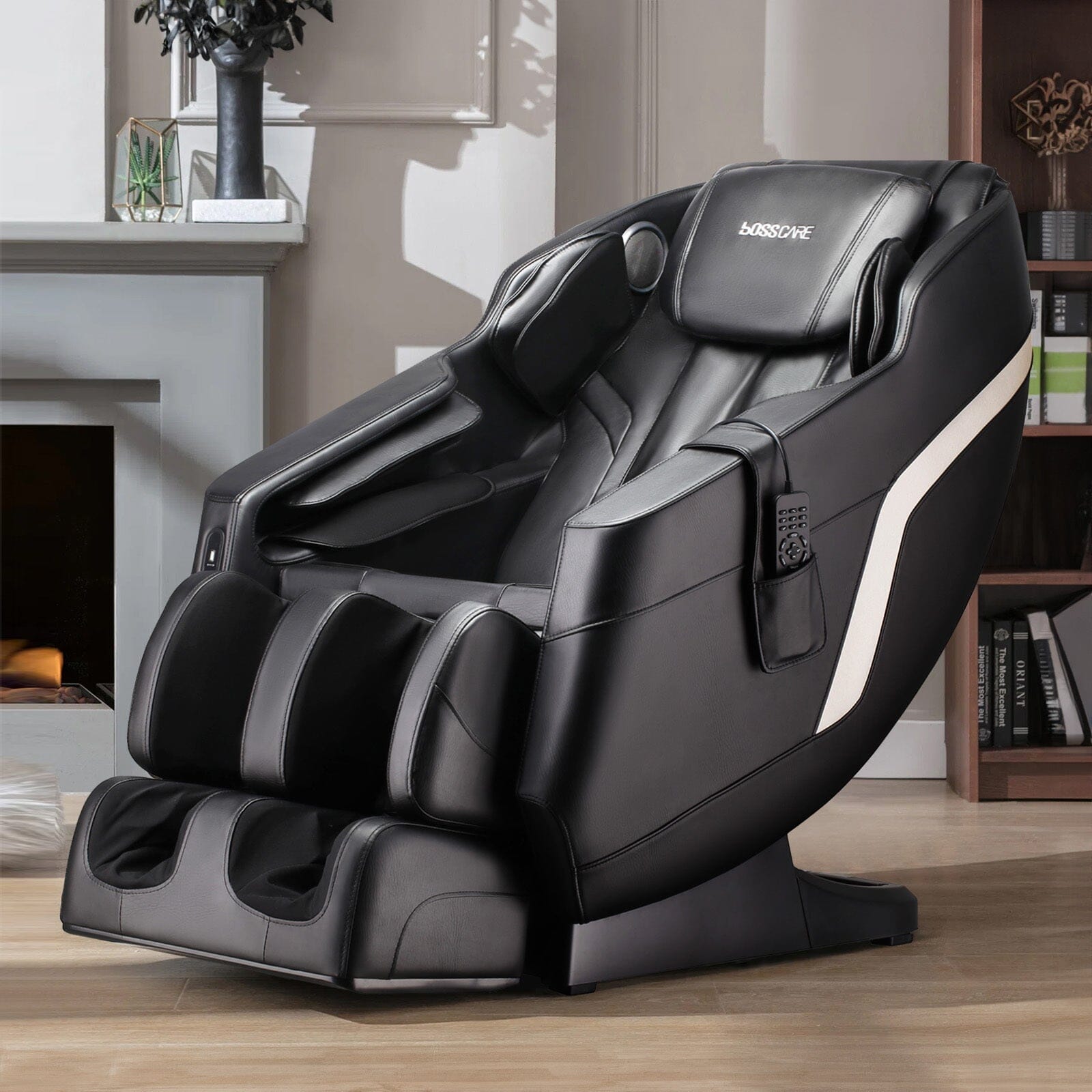105cm H Real Relax Black Faux Leather Massage Chair with 6 Pre - Set Auto Modes Bluetooth Speaker - House Comfort