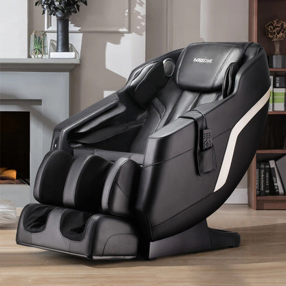105cm H Real Relax Black Faux Leather Massage Chair with 6 Pre - Set Auto Modes Bluetooth Speaker - House Comfort
