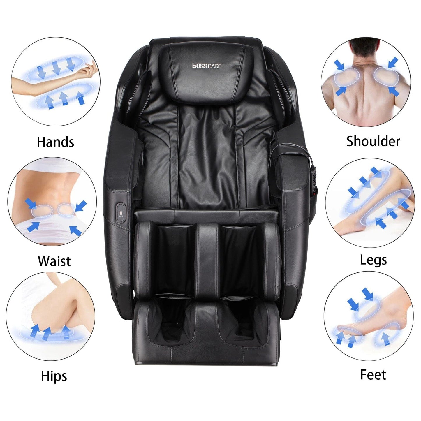 105cm H Real Relax Black Faux Leather Massage Chair with 6 Pre - Set Auto Modes Bluetooth Speaker - House Comfort