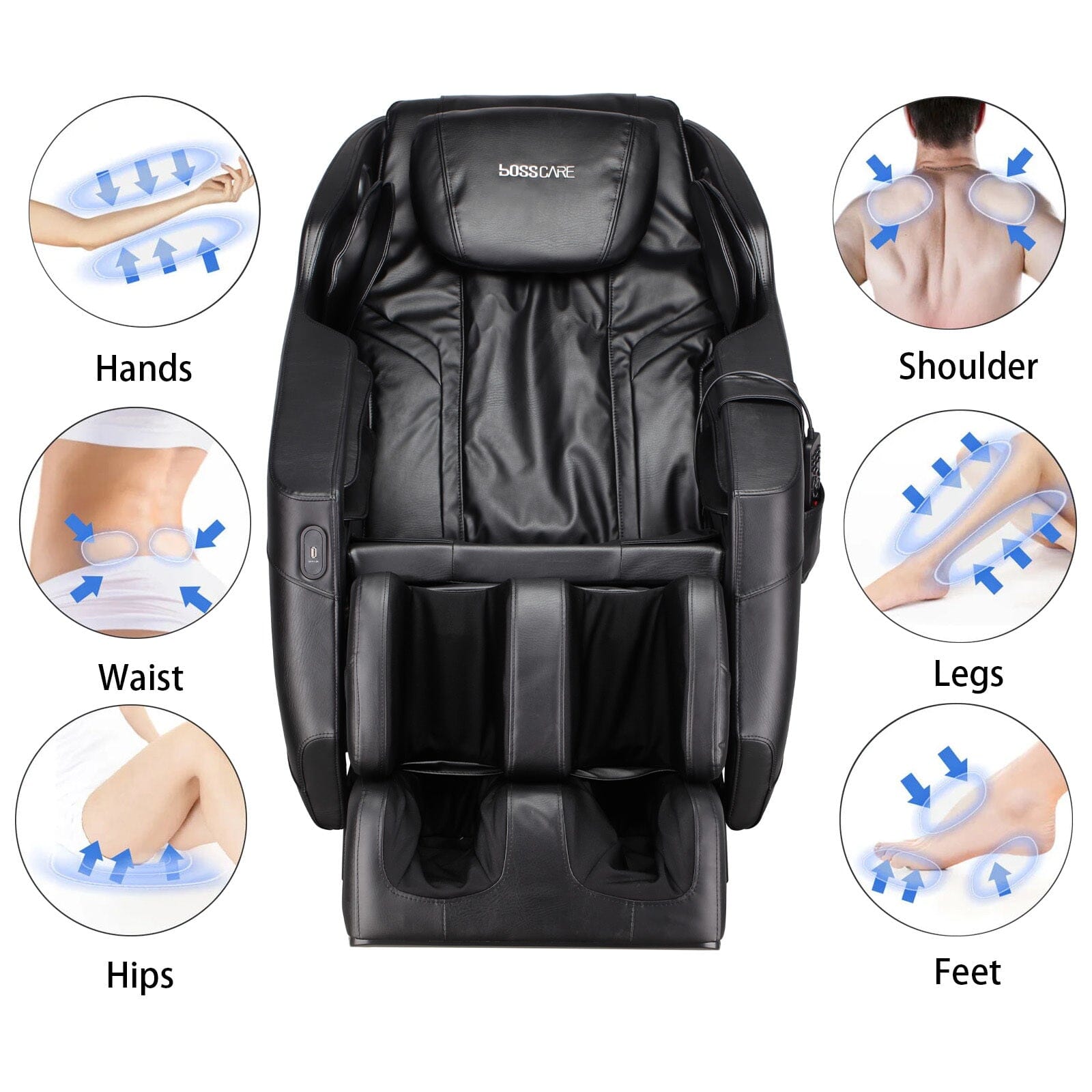 105cm H Real Relax Black Faux Leather Massage Chair with 6 Pre - Set Auto Modes Bluetooth Speaker - House Comfort