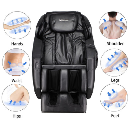 105cm H Real Relax Black Faux Leather Massage Chair with 6 Pre - Set Auto Modes Bluetooth Speaker - House Comfort