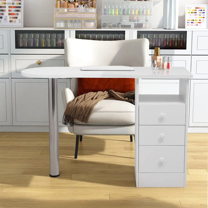 106cm White 3 Drawers Manicure Table with Metal Leg - House Comfort