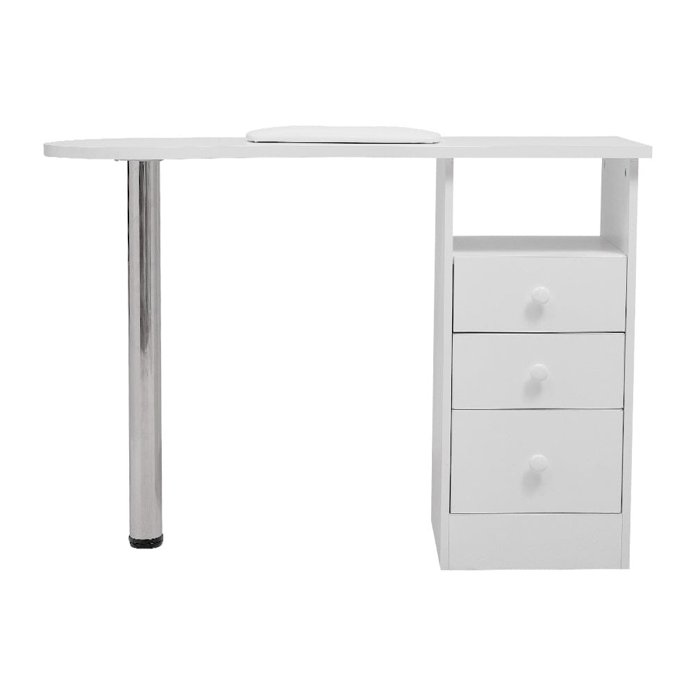 106cm White 3 Drawers Manicure Table with Metal Leg - House Comfort