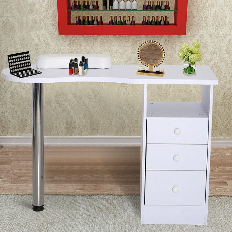 106cm White 3 Drawers Manicure Table with Metal Leg - House Comfort
