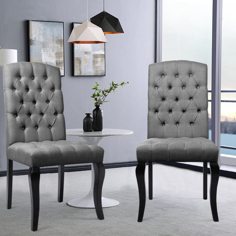 107cm Height Set of 2 Comfortable Linen Buttoned Dining Chairs - House Comfort