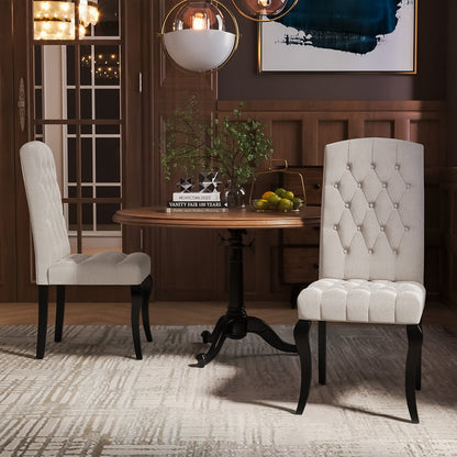 107cm Height Set of 2 Comfortable Linen Buttoned Dining Chairs - House Comfort