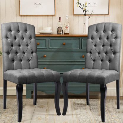 107cm Height Set of 2 Comfortable Linen Buttoned Dining Chairs - House Comfort