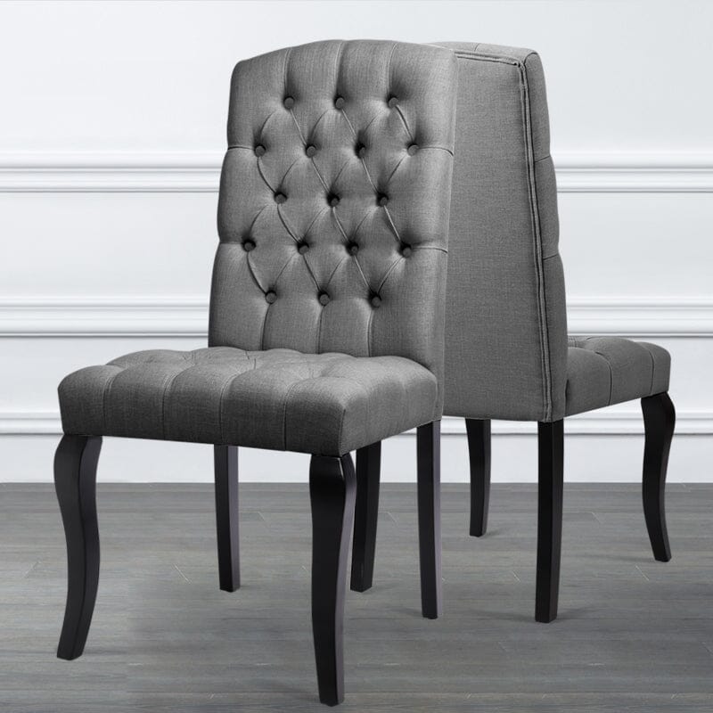 107cm Height Set of 2 Comfortable Linen Buttoned Dining Chairs - House Comfort