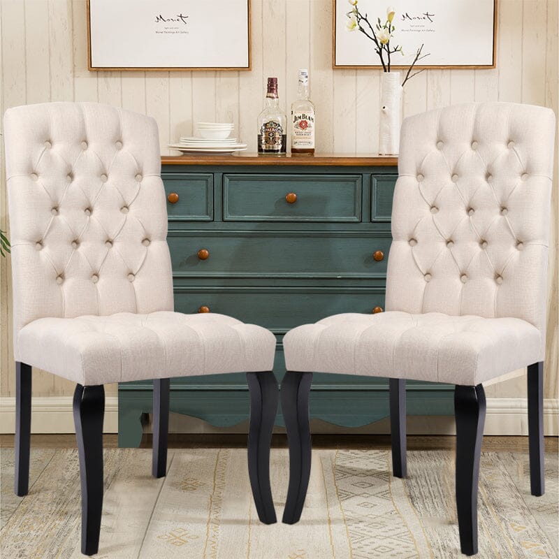 107cm Height Set of 2 Comfortable Linen Buttoned Dining Chairs - House Comfort