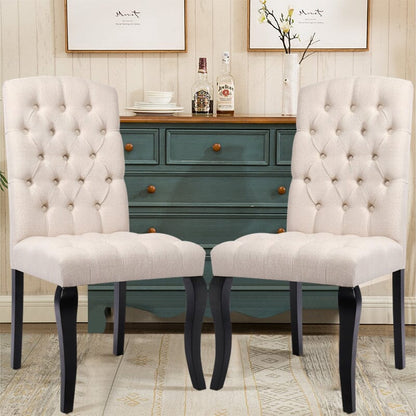 107cm Height Set of 2 Comfortable Linen Buttoned Dining Chairs - House Comfort