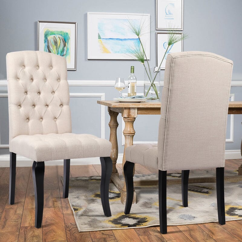 107cm Height Set of 2 Comfortable Linen Buttoned Dining Chairs - House Comfort