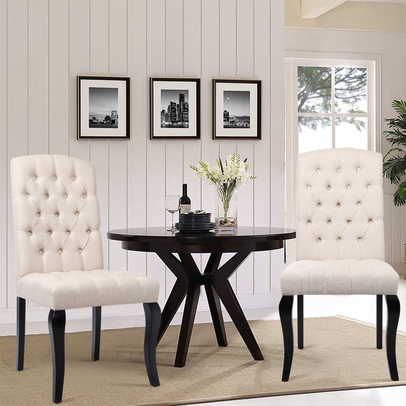 107cm Height Set of 2 Comfortable Linen Buttoned Dining Chairs - House Comfort