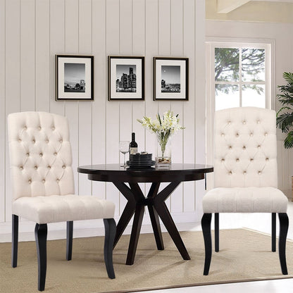 107cm Height Set of 2 Comfortable Linen Buttoned Dining Chairs - House Comfort