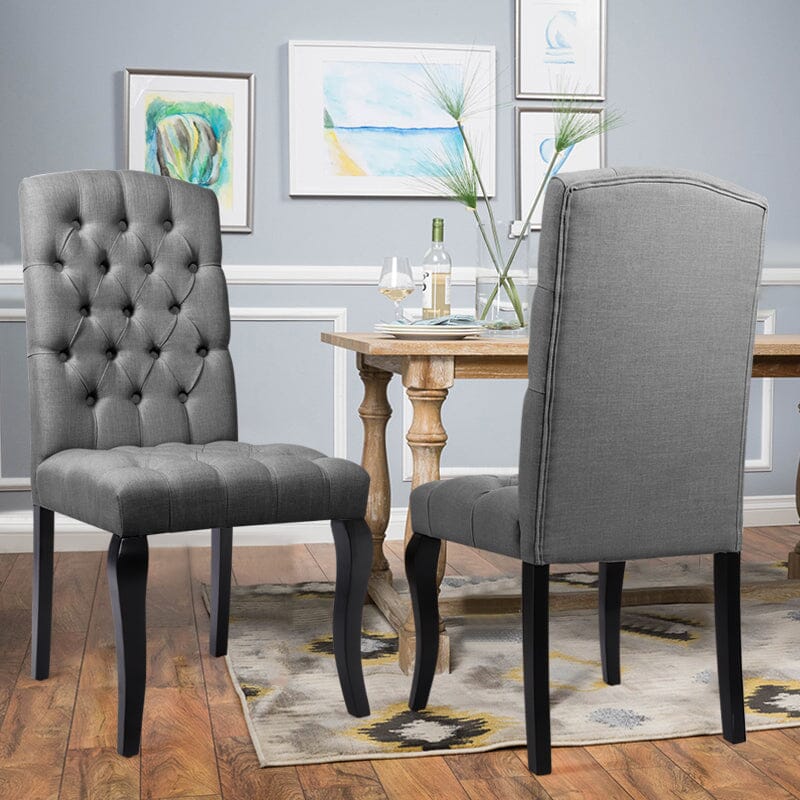 107cm Height Set of 2 Comfortable Linen Buttoned Dining Chairs - House Comfort