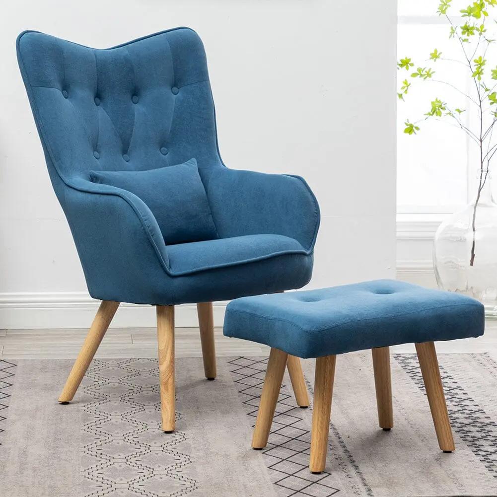 107cm Minimalist Velvet Wingback Lounge Armchair with Footstool - House Comfort
