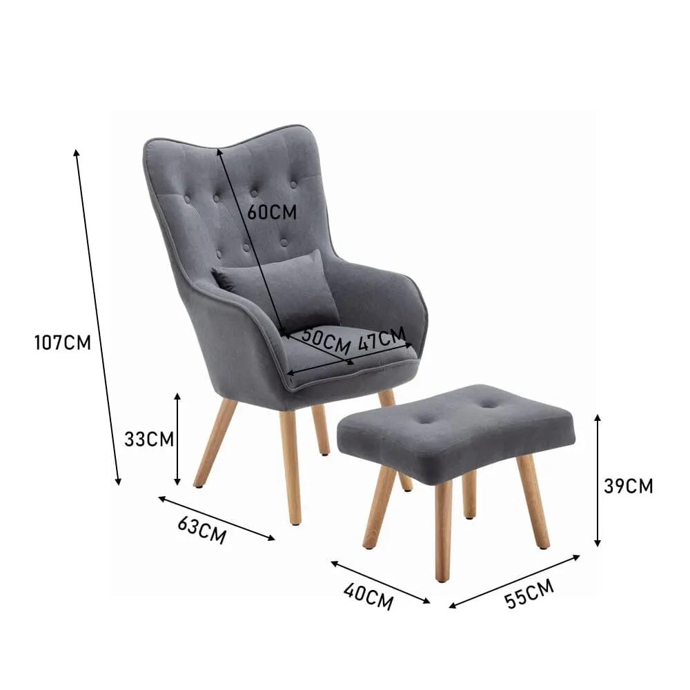 107cm Minimalist Velvet Wingback Lounge Armchair with Footstool - House Comfort
