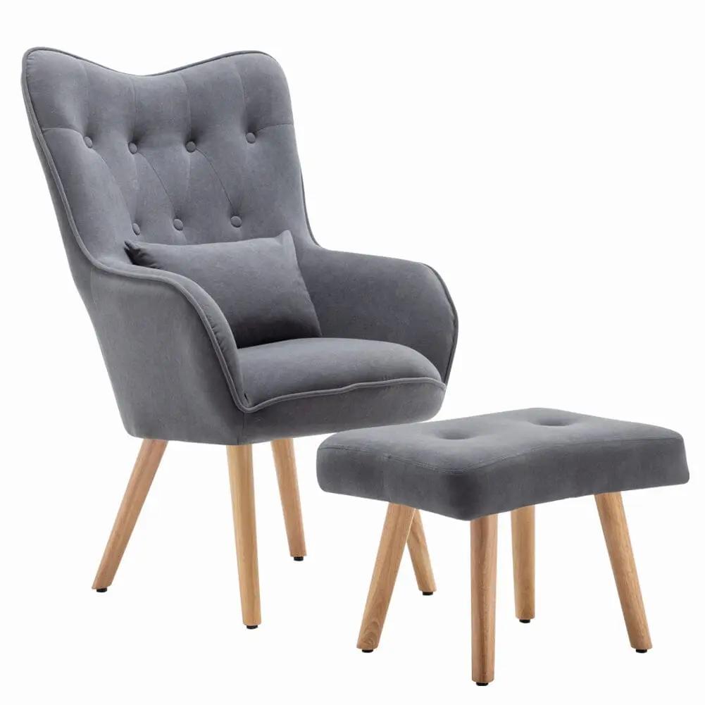 107cm Minimalist Velvet Wingback Lounge Armchair with Footstool - House Comfort