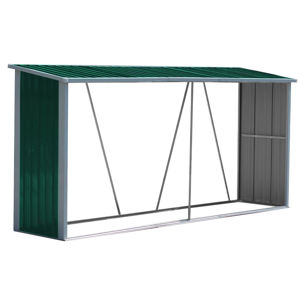 10.9 ft W Metal Garden Storage Shed for Firewood Tools Green/Black - House Comfort