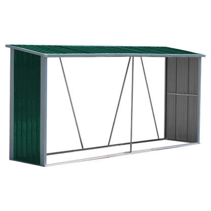 10.9 ft W Metal Garden Storage Shed for Firewood Tools Green/Black - House Comfort