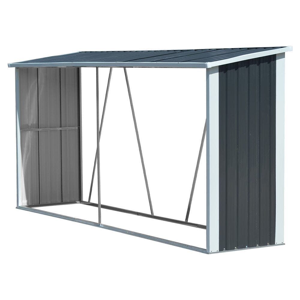 10.9 ft W Metal Garden Storage Shed for Firewood Tools Green/Black - House Comfort