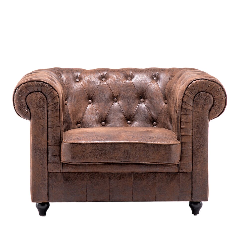 110cm Wide Retro Faux Leather Chesterfield Rolled Chair - House Comfort