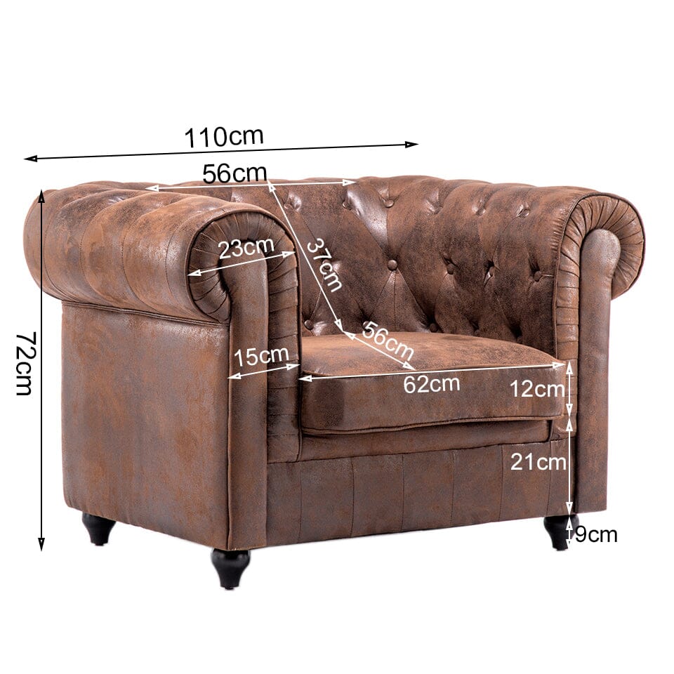 110cm Wide Retro Faux Leather Chesterfield Rolled Chair - House Comfort