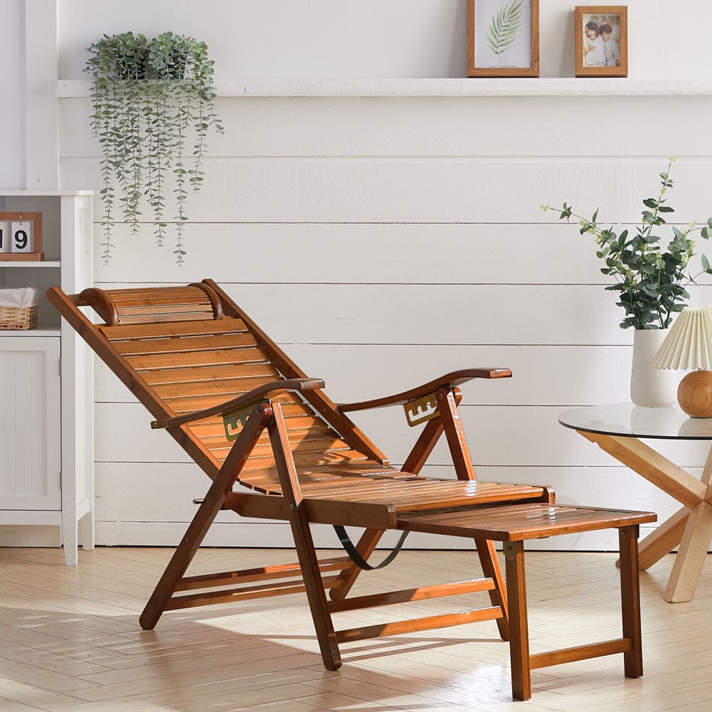 115cm D Bamboo Foldable Recliner Lounge Chair with Retractable Footrest - House Comfort