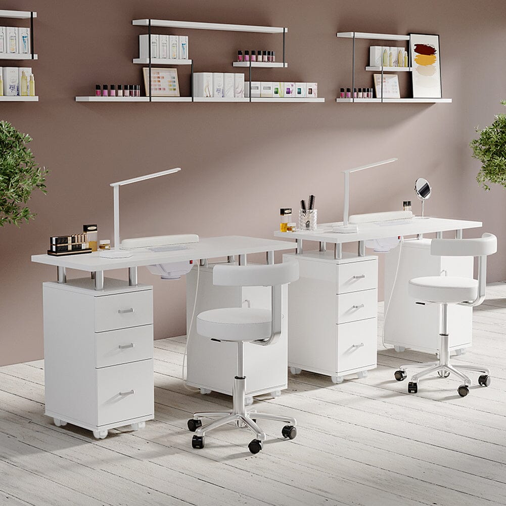 120cm W White Professional Manicure Station Nail Table on Wheels with Dust Collector - House Comfort