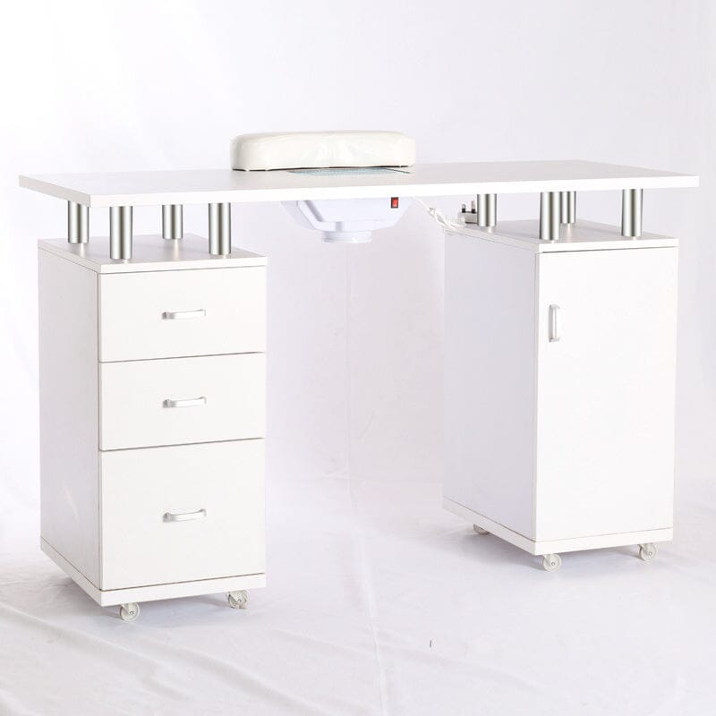 120cm W White Professional Manicure Station Nail Table on Wheels with Dust Collector - House Comfort