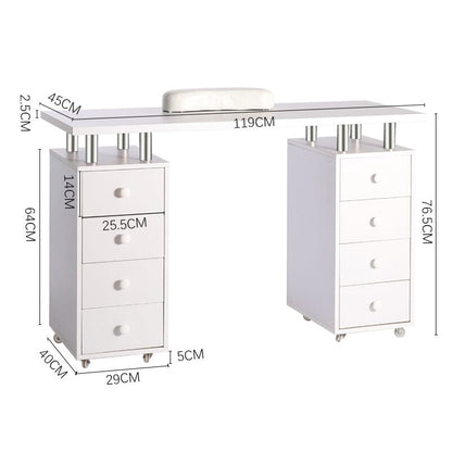 120cm W White Professional Manicure Table on Wheels with 8 Drawer - House Comfort