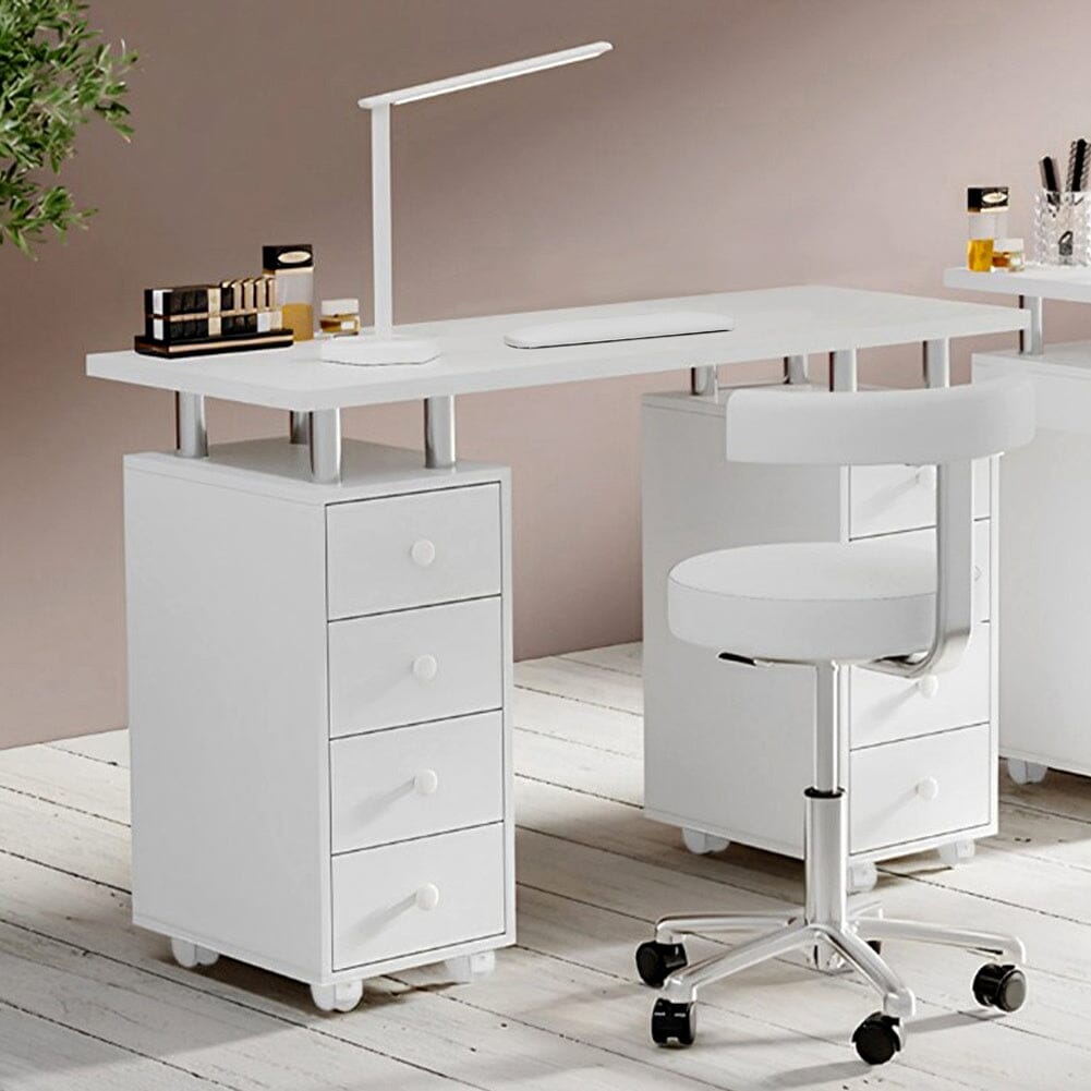 120cm W White Professional Manicure Table on Wheels with 8 Drawer - House Comfort