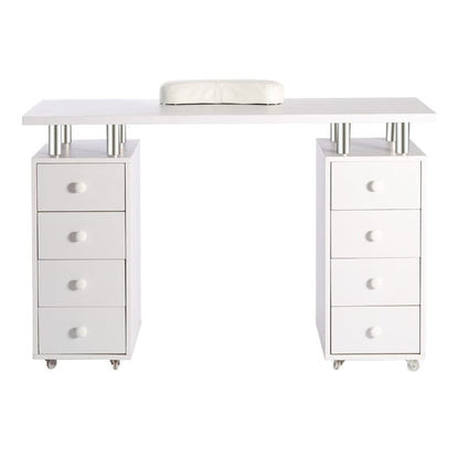 120cm W White Professional Manicure Table on Wheels with 8 Drawer - House Comfort