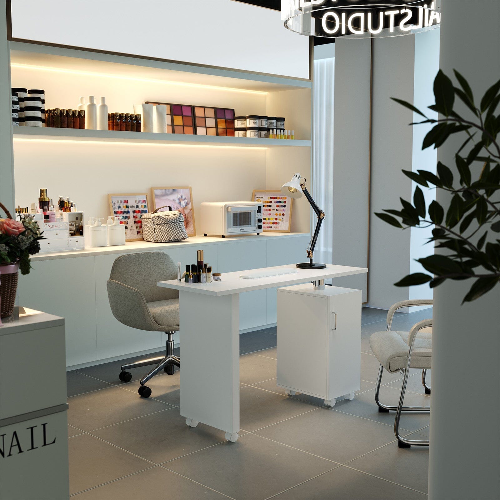 120cm White Manicure Table Salon Station with Storage - House Comfort