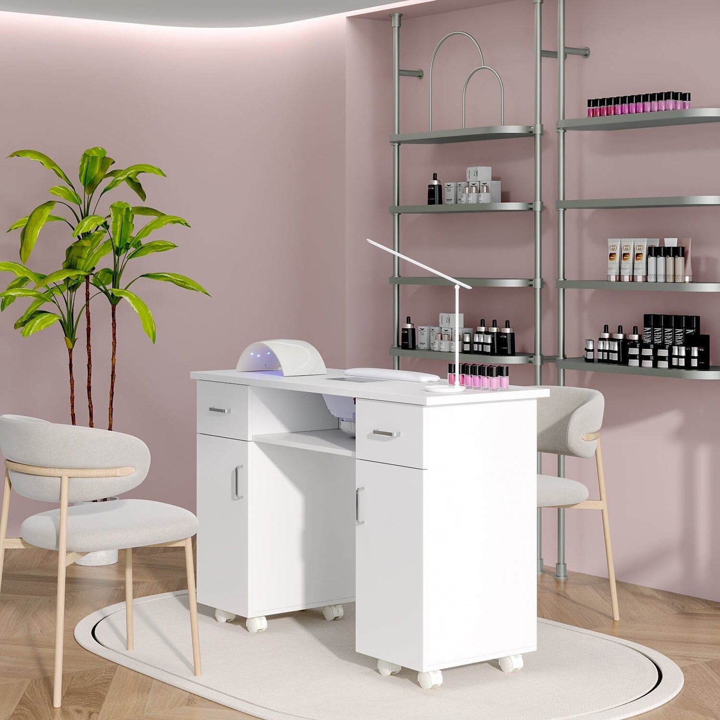 120cm Wide Wheeled Manicure Table with Electric Dust Extractor - House Comfort