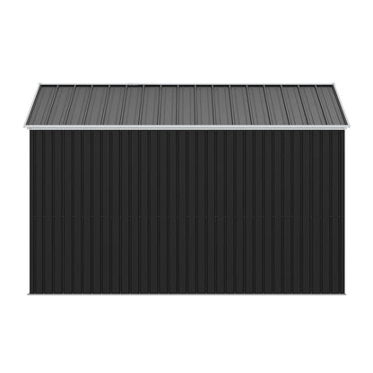 12x10ft / 10x12ft / 10x16ft Charcoal Black Galvanized Steel Storage Shed with Double Lockable Doors & Grid Windows - House Comfort