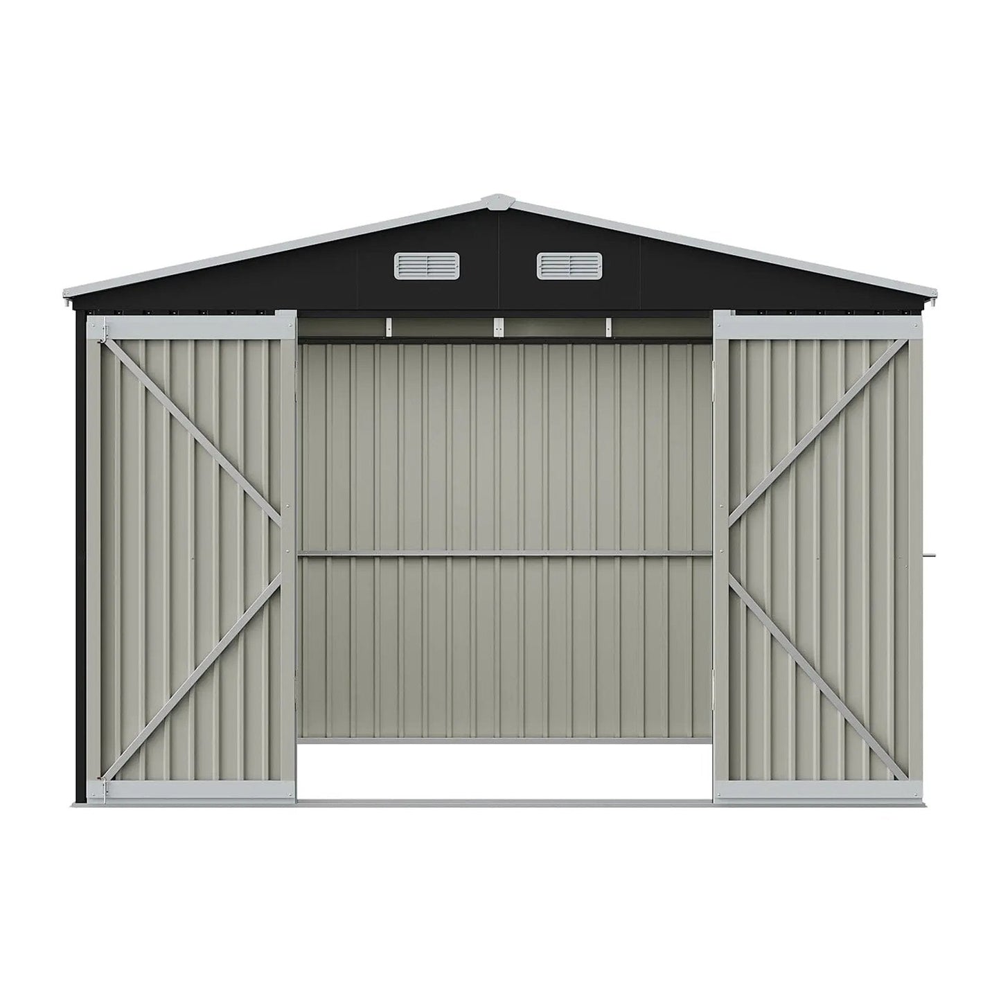 12x10ft / 10x12ft / 10x16ft Charcoal Black Galvanized Steel Storage Shed with Double Lockable Doors & Grid Windows - House Comfort