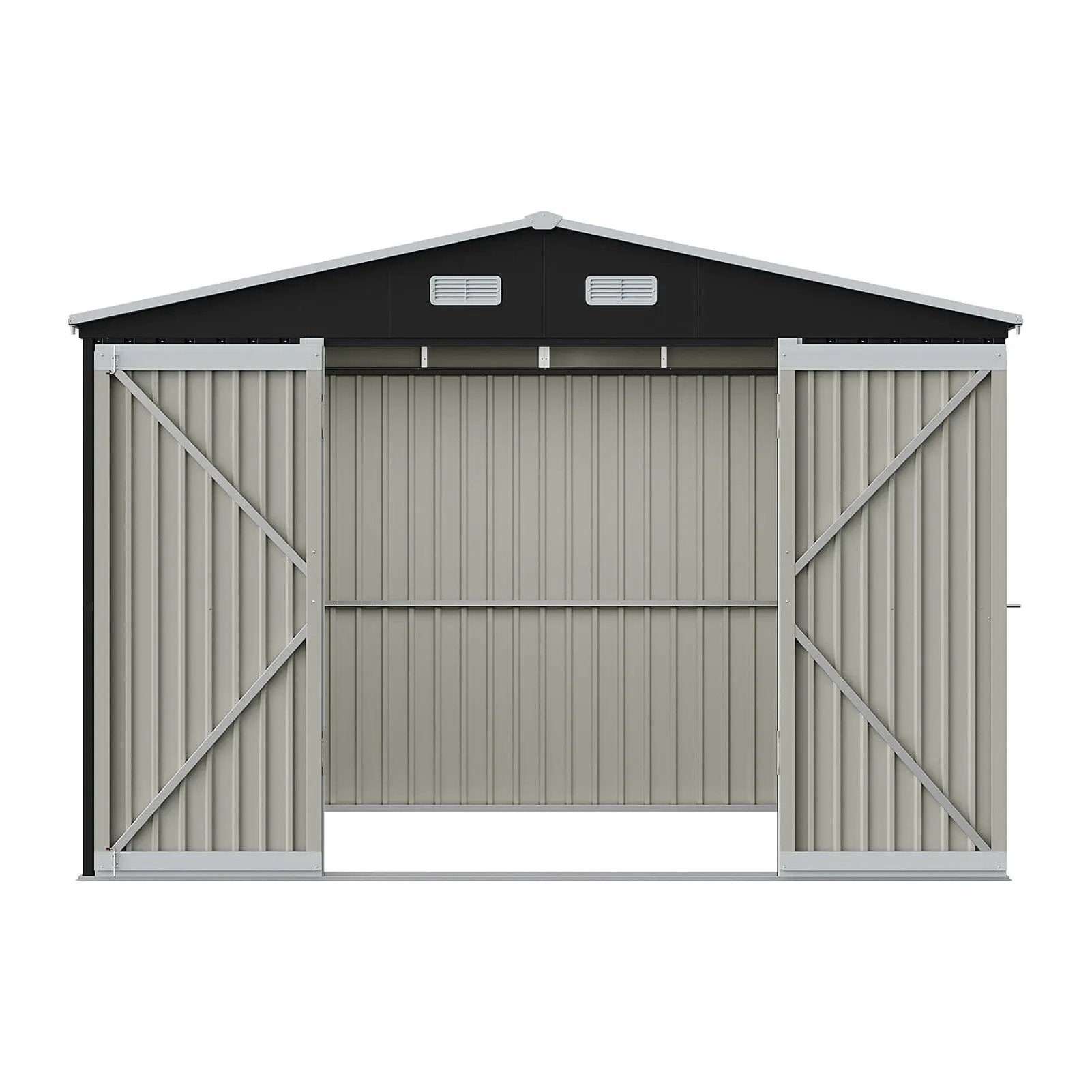 12x10ft / 10x12ft / 10x16ft Charcoal Black Galvanized Steel Storage Shed with Double Lockable Doors & Grid Windows - House Comfort
